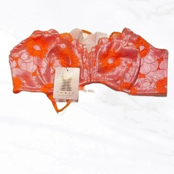 NWT Savage Fenty Rihanna Perfect Poppies Unlined Lace Bralette Demi gold Bra XL - Picture 3 of 3